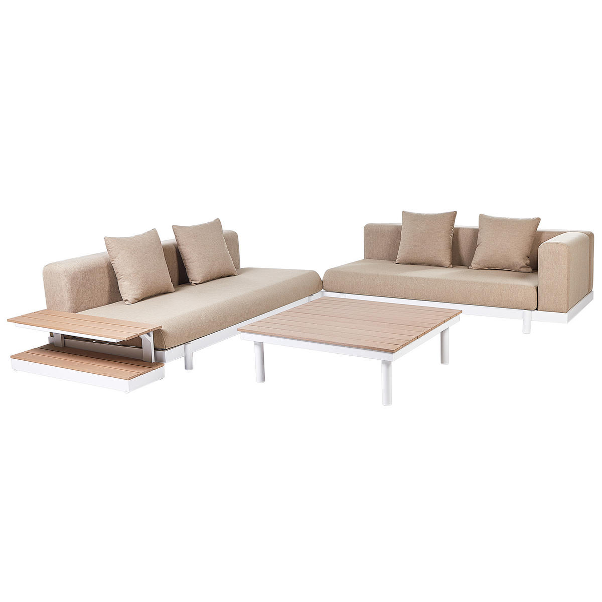 LOUNGE SET 5-Sitzer Aluminium weiß Auflagen beige Missanello - Beige/Weiß, Textil - Beliani