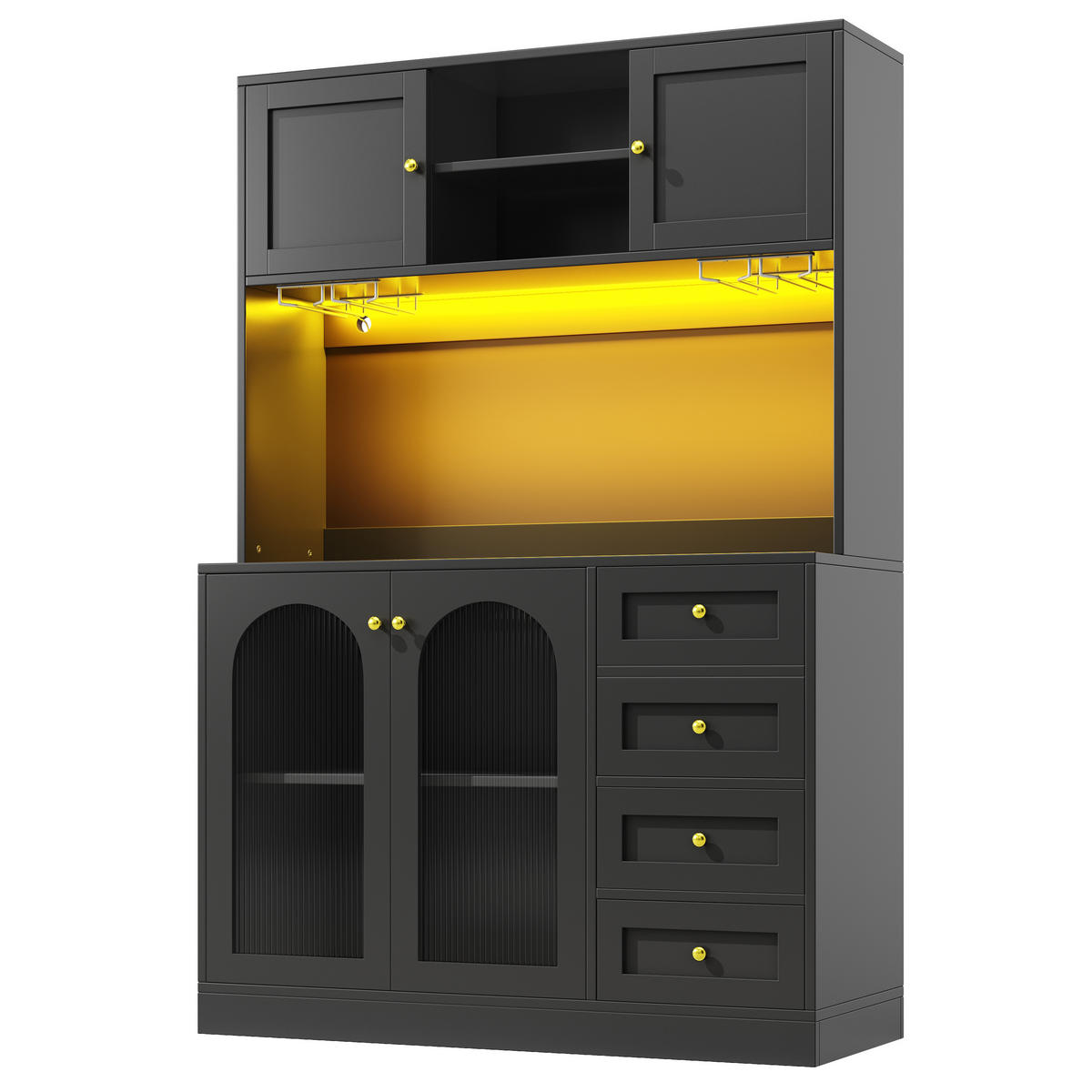 BUFFETSCHRANK Kombi Schwarz 120/40/188 cm - Schwarz, Holz (120/188/40cm) - PANGIVO