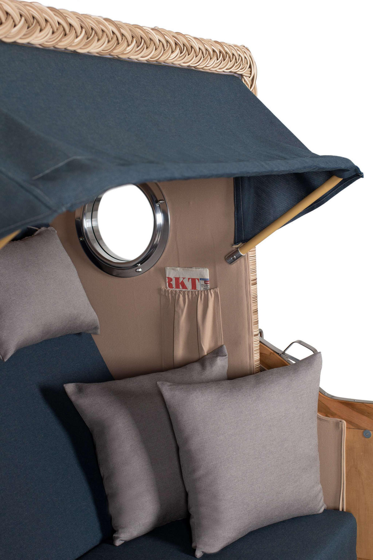 STRANDKORB Düne 2-Sitzer Teak Shell - Blau/Braun, Holz/Metall (125/170/80cm) - Mr. Deko