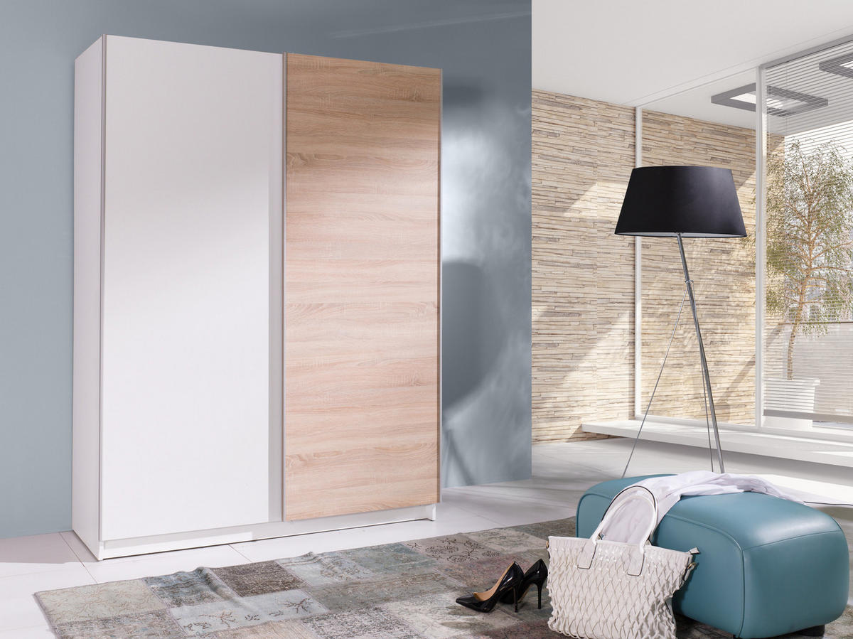 SCHIEBETÜRENSCHRANK - Kleiderschrank Ada III Weiß + Sonoma - Weiß/Sonoma Eiche, Holzwerkstoff (150/206/62cm) - Möblo
