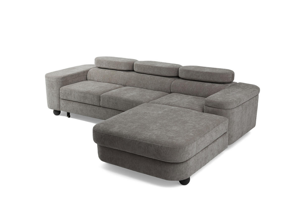 ECKSOFA LOVE L Rechts mit Schlaffunktion 124x210 Chenille Grau - Schwarz/Grau, Holz/Textil (205/284cm) - Muffo