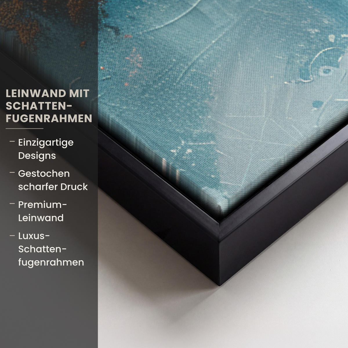 LEINWAND Bilder mit Rahmen - Abstrakt - Kunst - Gold - Blau - 40x60 - Petrol, Textil (40/60cm) - MuchoWow