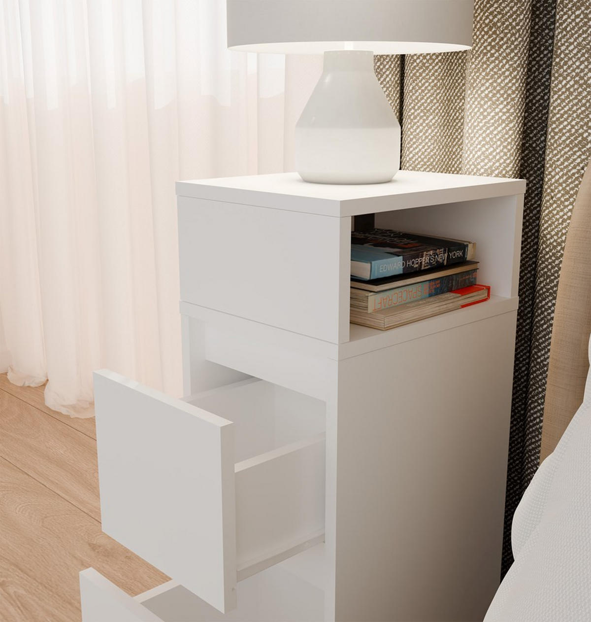 NACHTTISCH YORK mit 2 Schubladen Weiß 27 x 65 x 32 cm - Weiß, Holzwerkstoff (27/65/32cm)