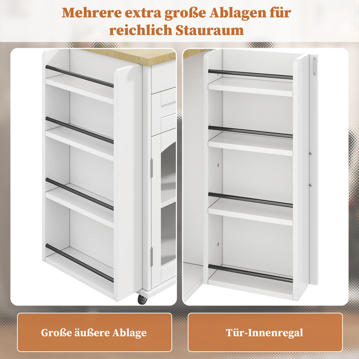 KÜCHENINSEL 120/70/90 cm Natur/Weiß aus MDF mit Klappplatte - Naturfarben, Holzwerkstoff (138/90/70cm) - OKWISH