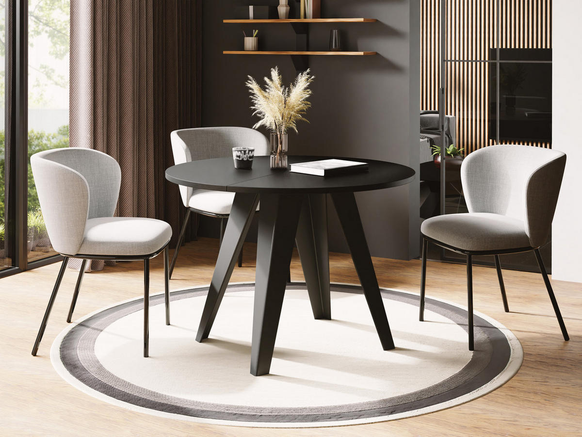 ESSTISCH Glory runder ausziehbarer, Schwarz 100-140/100/76 cm - Schwarz, Holzwerkstoff/Metall (100/100/76cm) - WFL GROUP