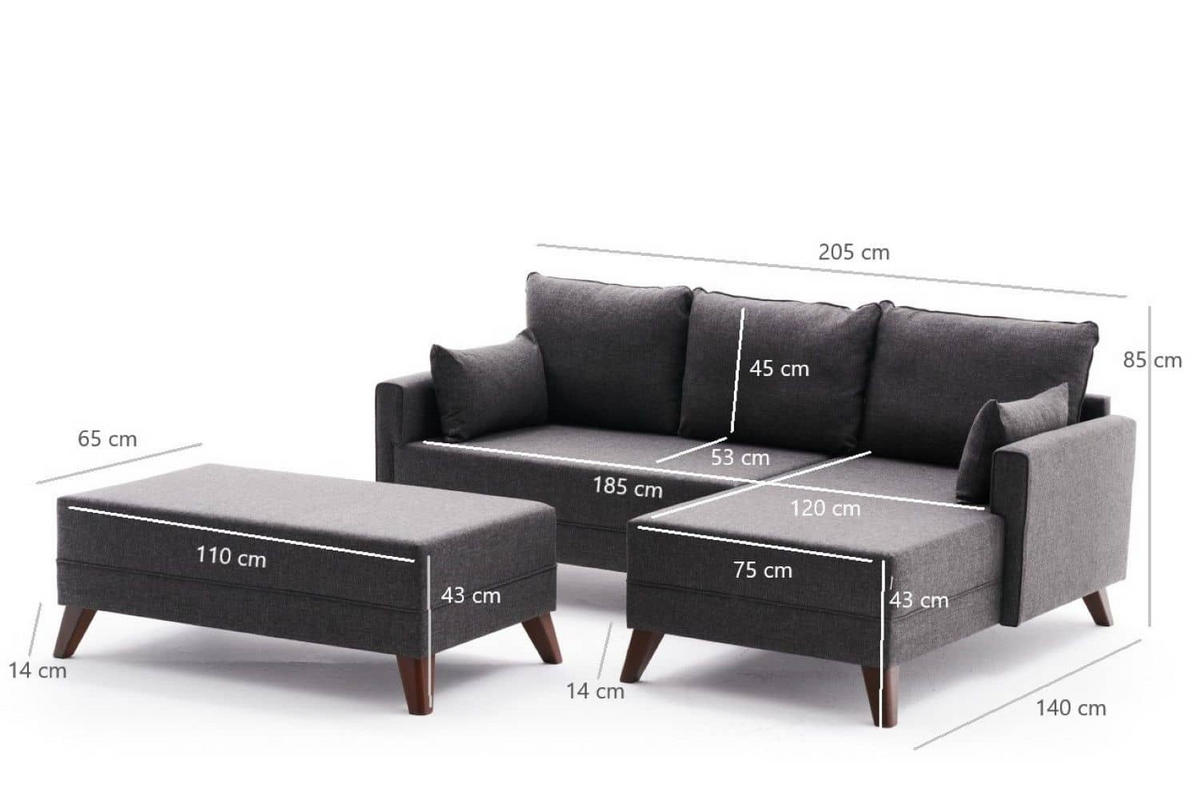 ECKSOFA mit Hocker als Schlaffläche, perfekt für kleine Räume - Anthrazit/Walnussfarben, Holz/Kunststoff (140/205cm) - myHomelando