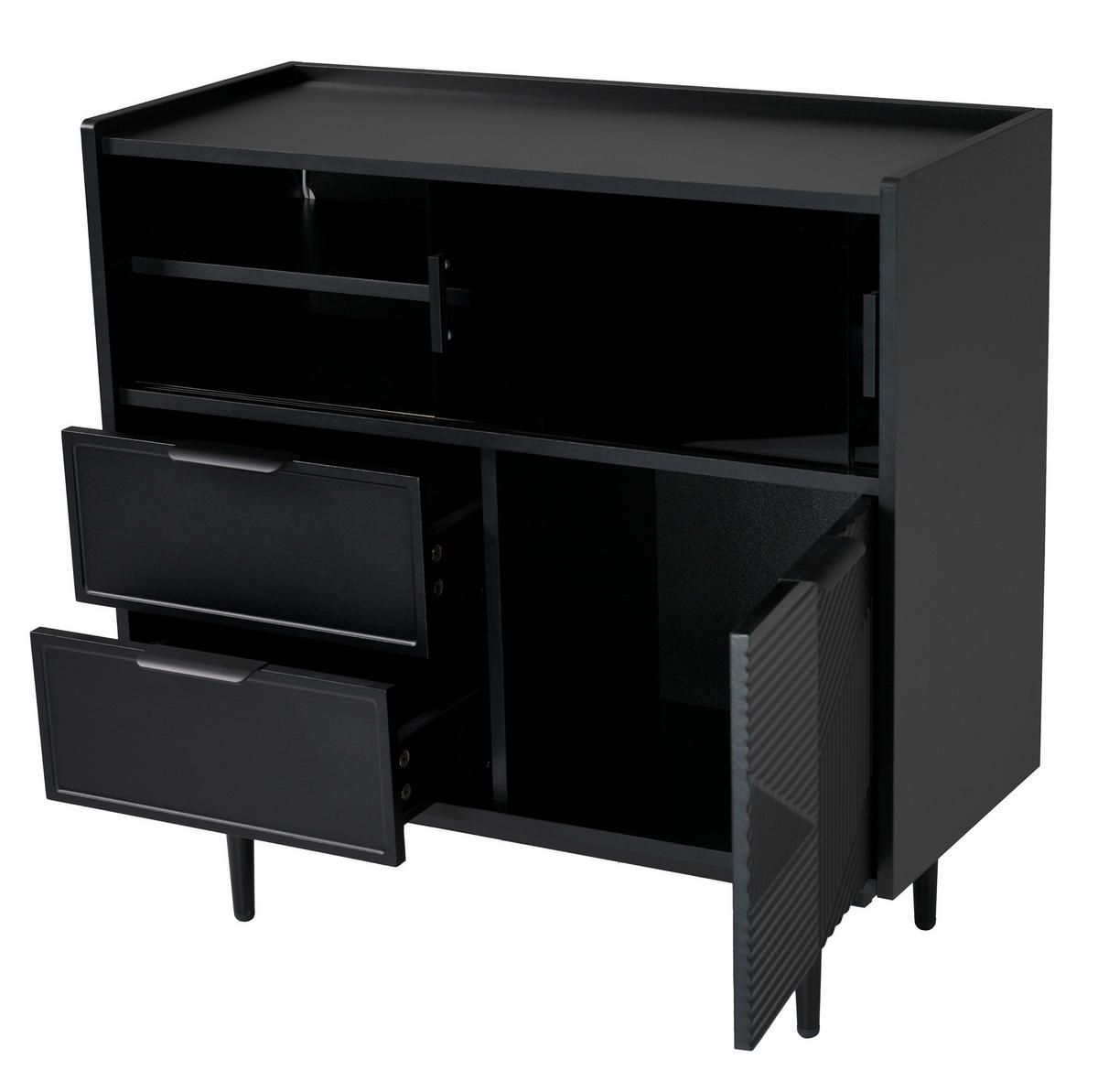 SIDEBOARD 80 cm in Schwarz mit Glastür und LED-Beleuchtung - Schwarz, Holzwerkstoff (80/80/35cm) - Flora Grace