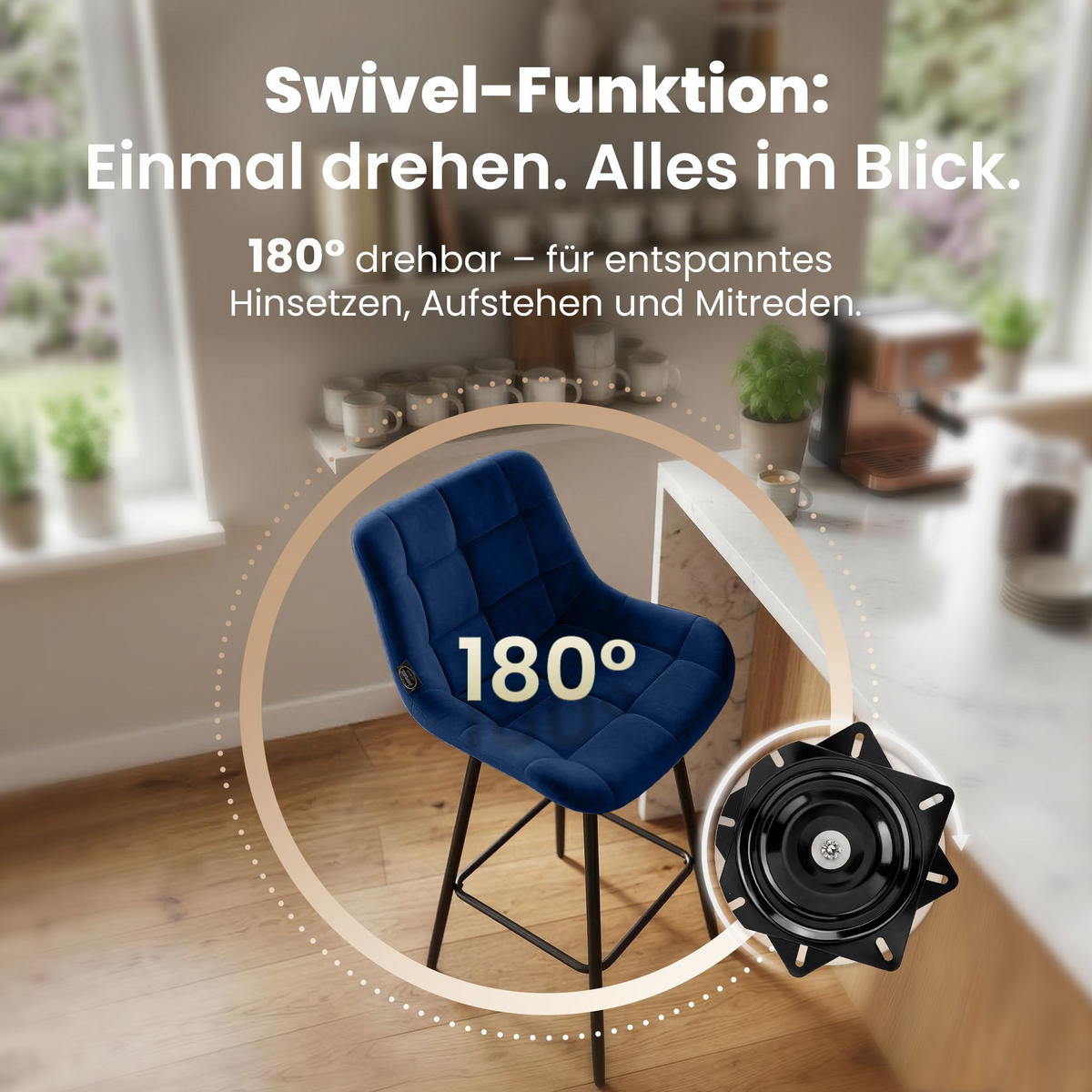 BARHOCKER Samt Blau - Blau/Schwarz, Textil/Metall (49/105/56cm) - CLP