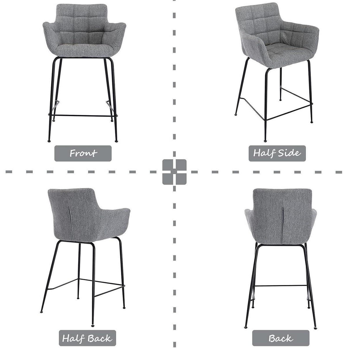 BARHOCKER 4er Set Grau mit Steppdesign und Metallfüßen - Grau, Textil (50/93.5/55cm)