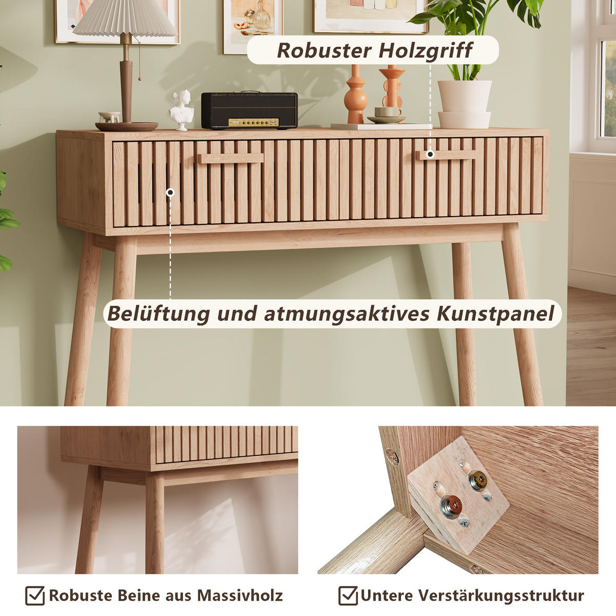 BEISTELLTISCH Massivholz natur, 2 Schubladen, offenes Fach, modern - Naturfarben, Holz (35/100/80cm) - EuroLiving