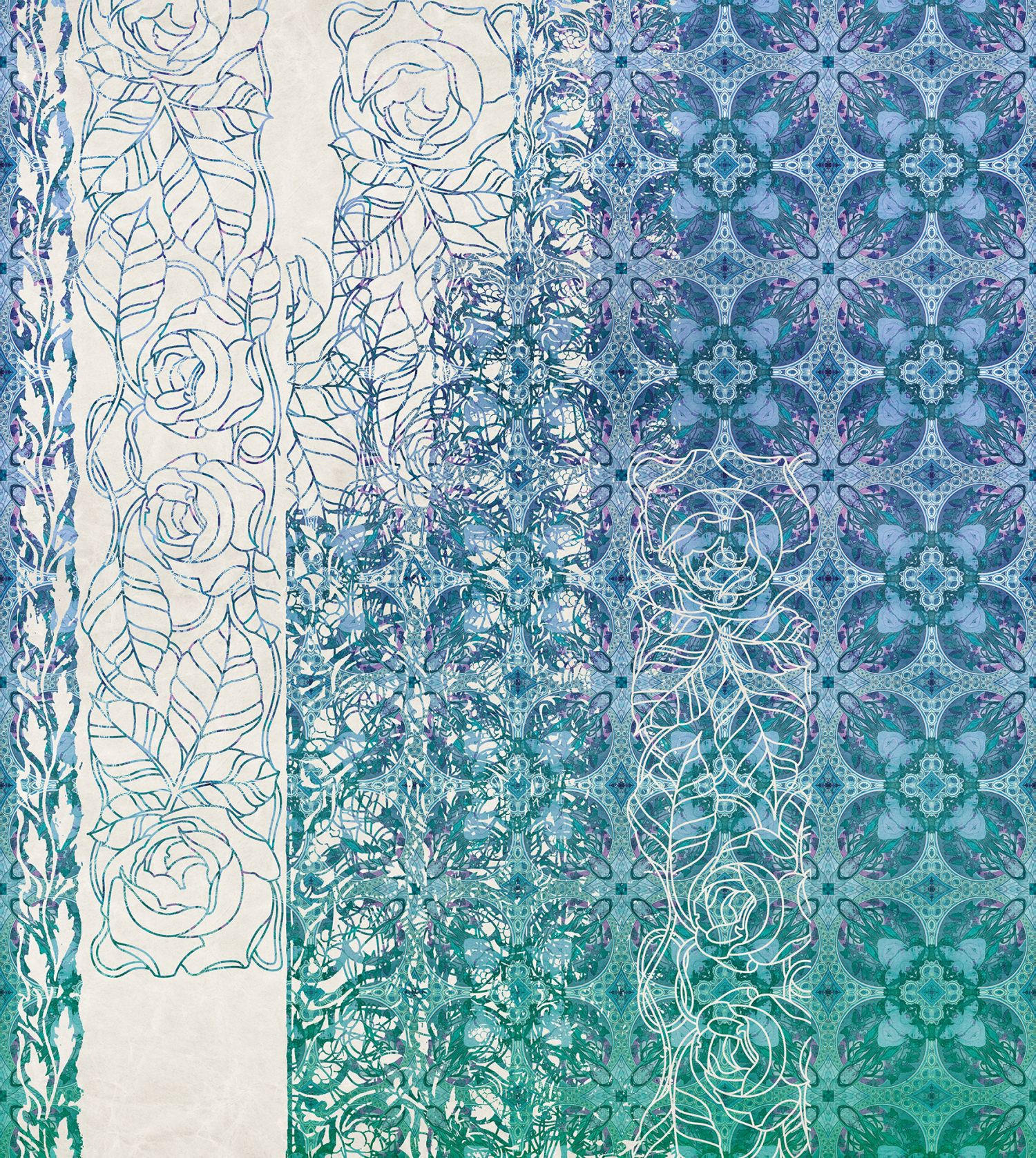 FOTOTAPETE Jugendstil 250 x 280 cm - Blau, Papier (250/280cm) - Sanders & Sanders