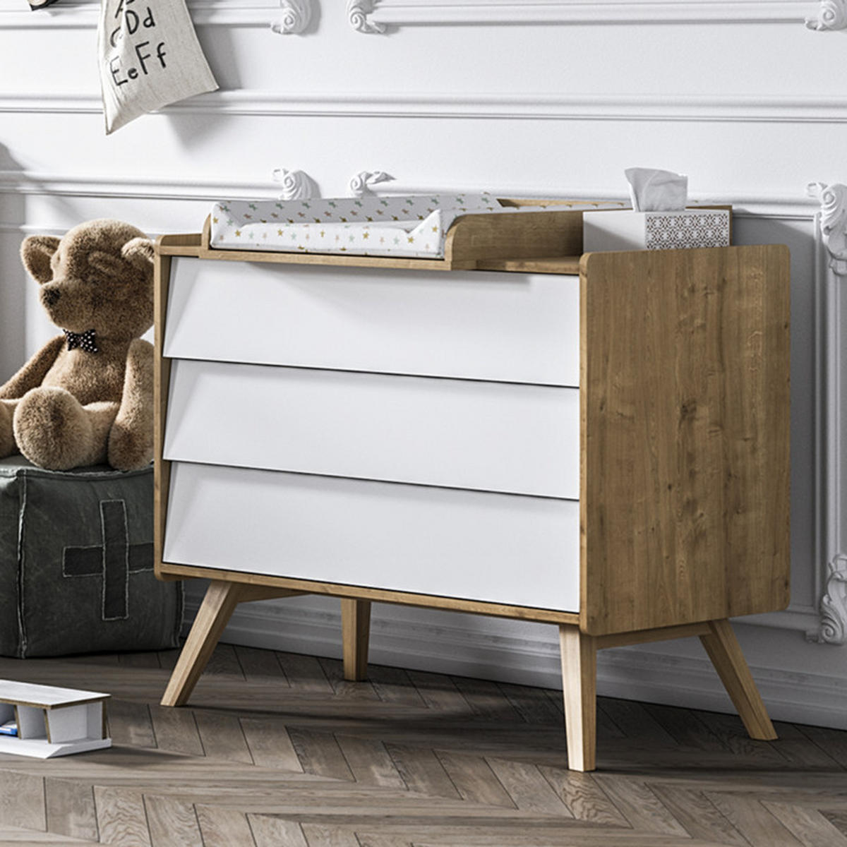 DĚTSKÁ KOMODA dřevo a bílá - bílá, kompozitní dřevo (100/90/59cm) - Petits-meubles