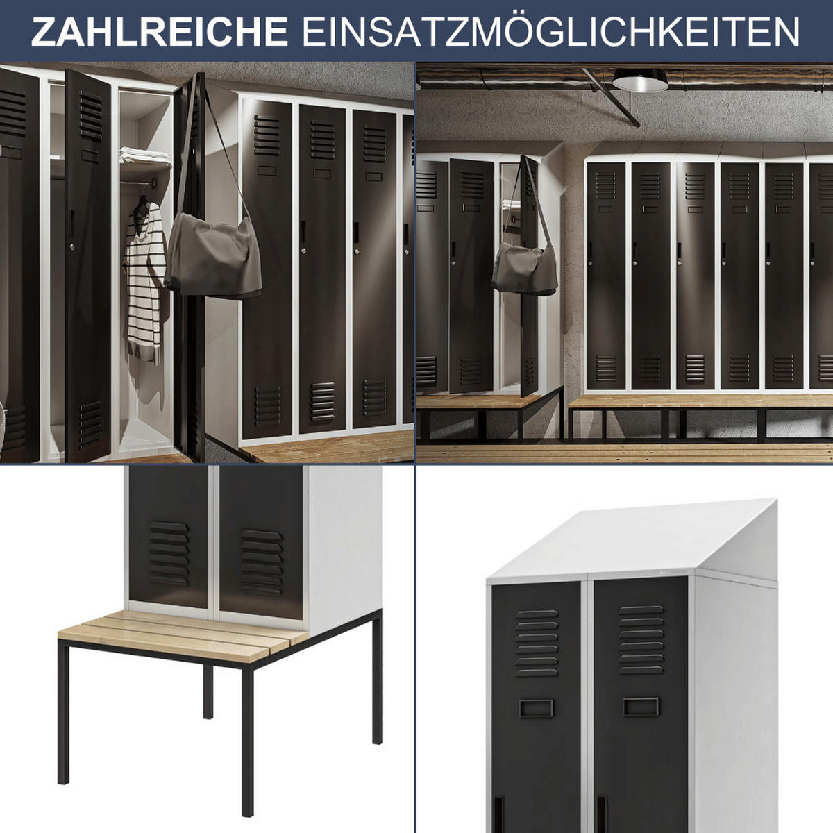 UMKLEIDESCHRANK Spind mit Sitzbank BARCA 2 Abteile 229,5x60x85cm Grau-Anthrazit - Grau, Metall (60/229.5/85cm) - DELUKE