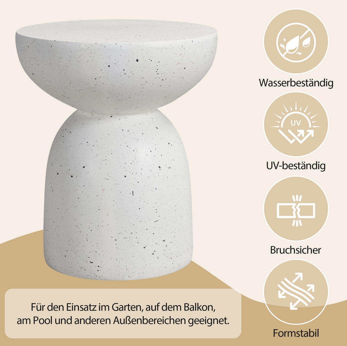 BEISTELLTISCH 45/45/52 cm weiß aus Magnesiumoxid für Innen- und Außenbereich - Weiß, Metall (45/45/52.5cm) - OKWISH