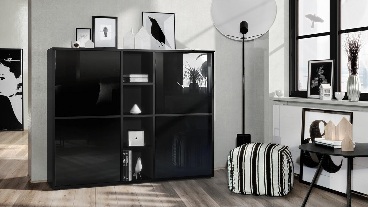 HIGHBOARD Cuba Türen in Schwarz Hochglanz - Schwarz Hochglanz, Holzwerkstoff (130.5/105.5/35.5cm) - Vladon