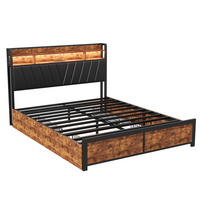 METALLBETT 160x200 cm LED USB Lattenrost PU Kopfteil schwarz - Schwarz, Holz (160/200cm) - LEBENLANG
