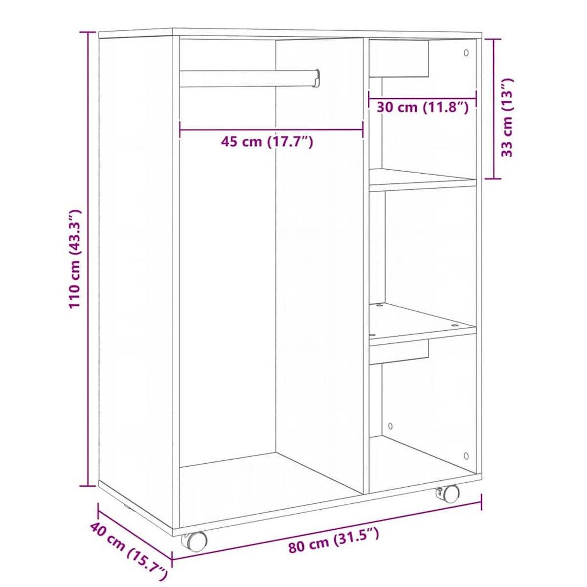 KLEIDERSCHRANK Sonoma-Eiche 80/40/110 Cm Holzwerkstoff - Alteiche, Holzwerkstoff (40/110/80cm) - vidaXL