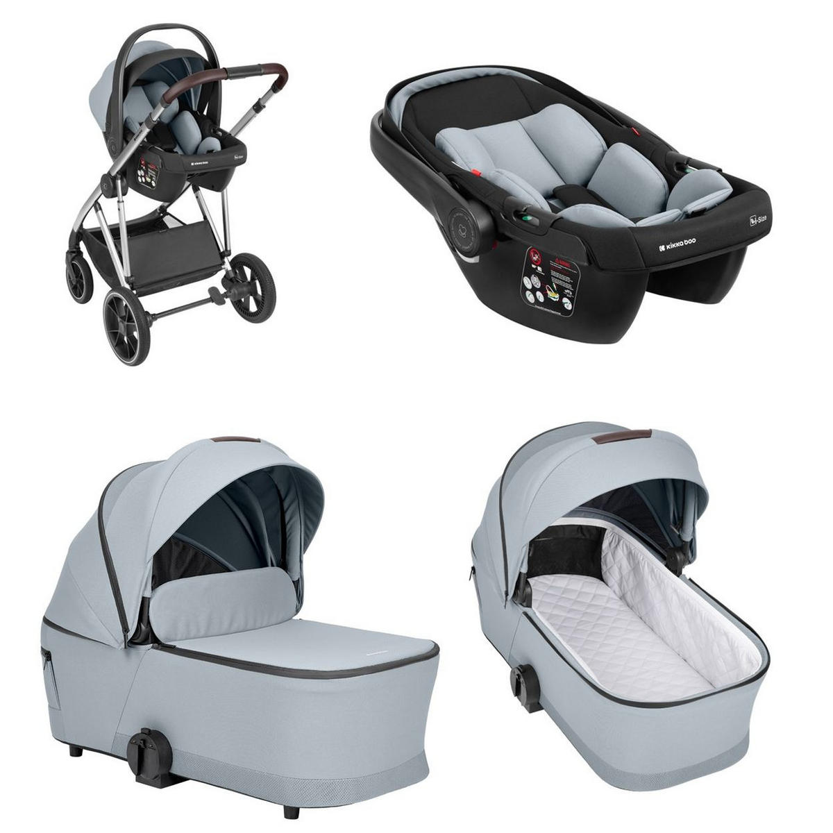 KOMBIKINDERWAGEN Chiara 3 in 1 grau Babyschale, Babywanne, faltbar, Tasche - Grau, Metall (95/58/108cm) - Kikka boo