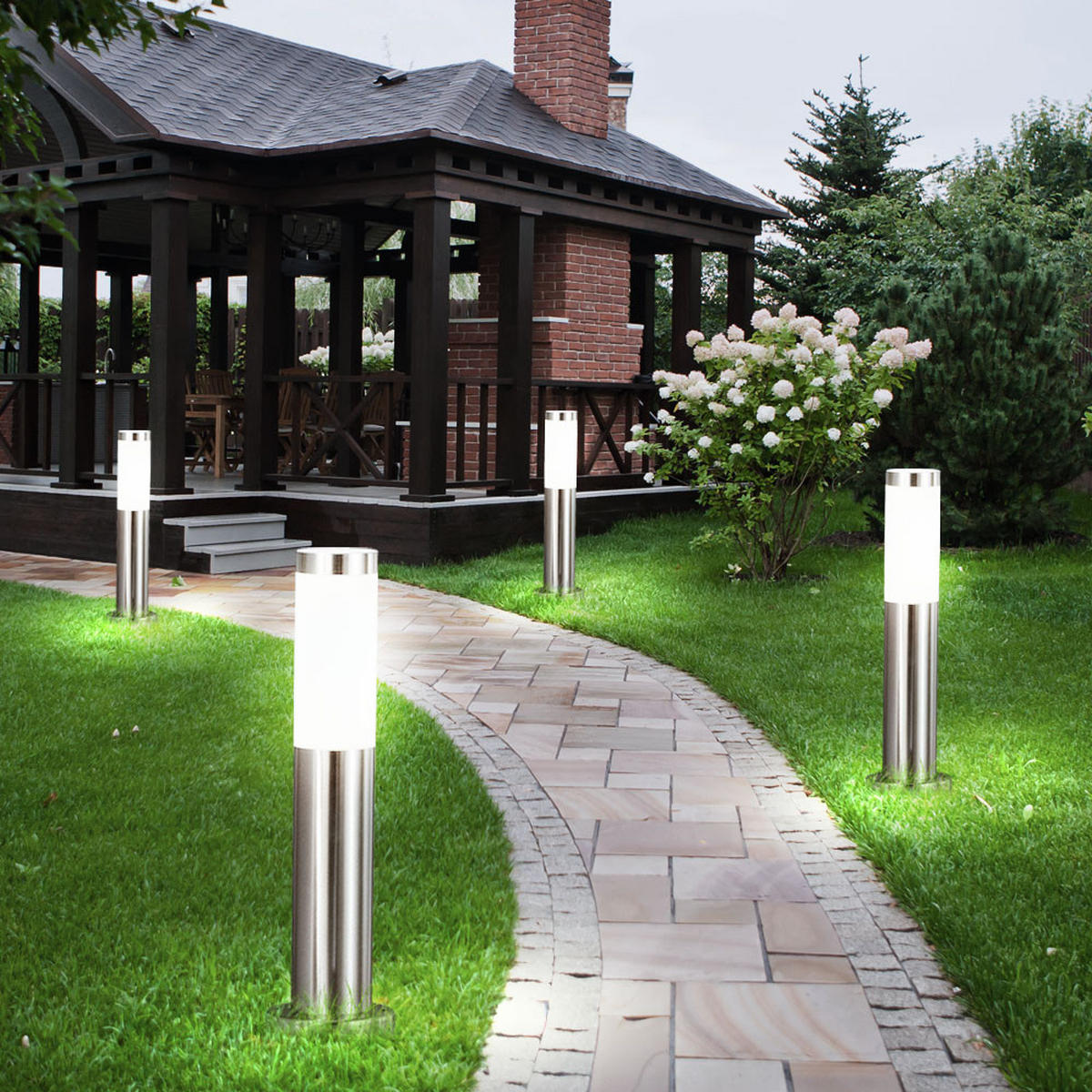 LED STEHLEUCHTE Edelstahl Silber 4er Set - Silberfarben, Metall (7.6/7.6/45cm) - Globo Lighting