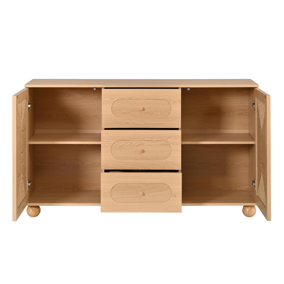 SIDEBOARD Seilgeflecht Türen 3 Schubladen Kieferfüße Modern - Naturfarben, Holzwerkstoff (140/80/40cm) - FLIEKS