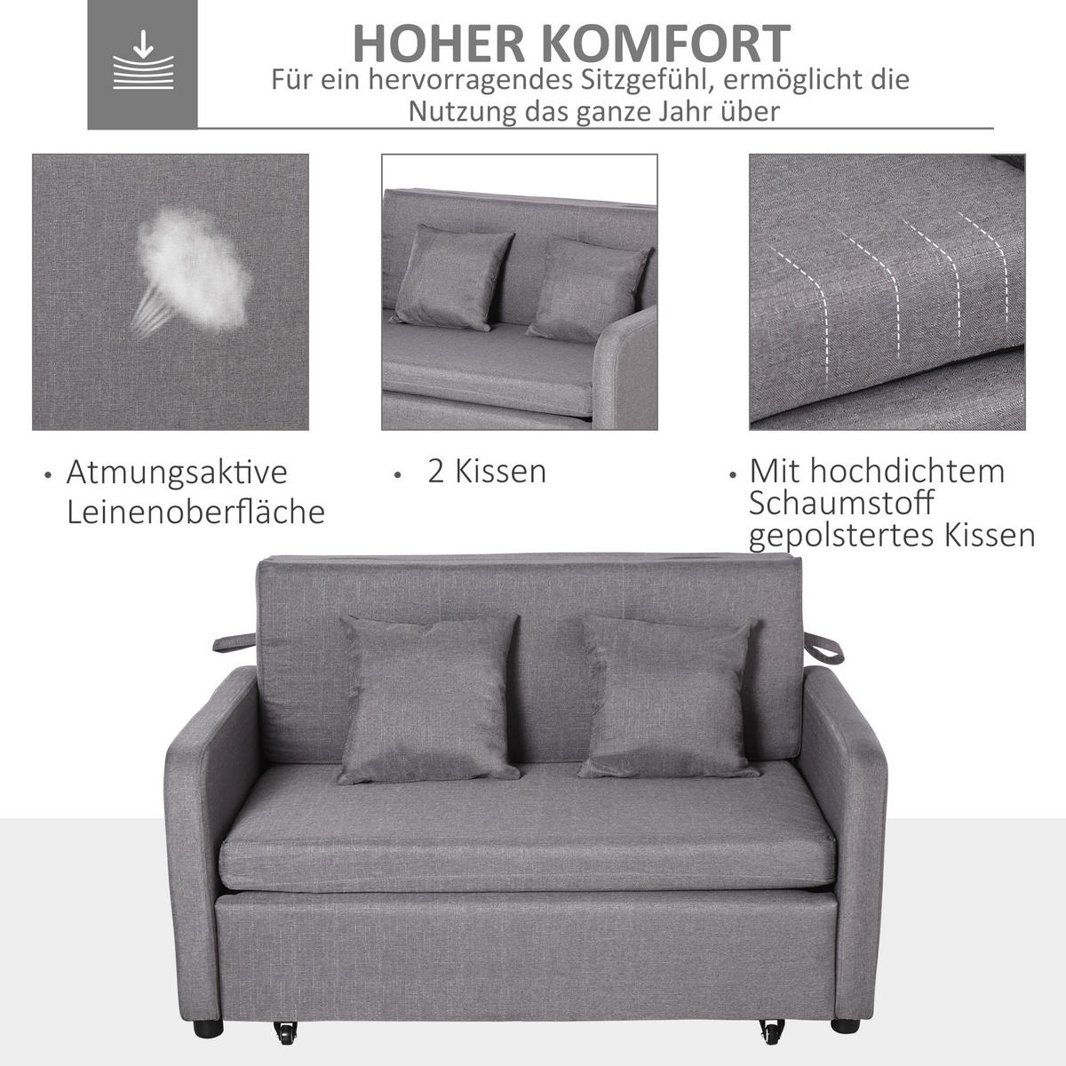SCHLAFSOFA mit Stauraum, Grau - Grau, Textil (136/84/92cm) - HOMCOM