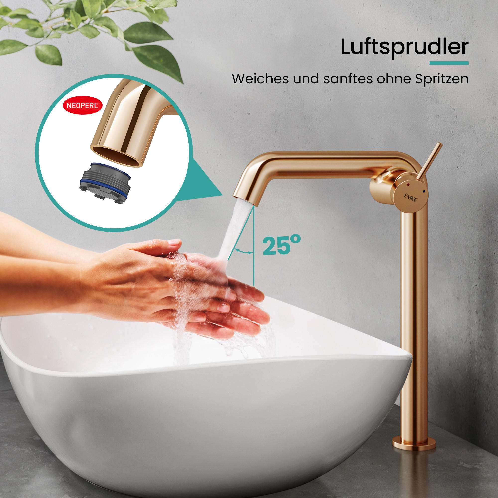 WASCHTISCHARMATUR Wasserzulaufrohr aus Edelstahl Rosengold 26cm - Roségold, Metall (22/7.6/33.2cm) - EMKE