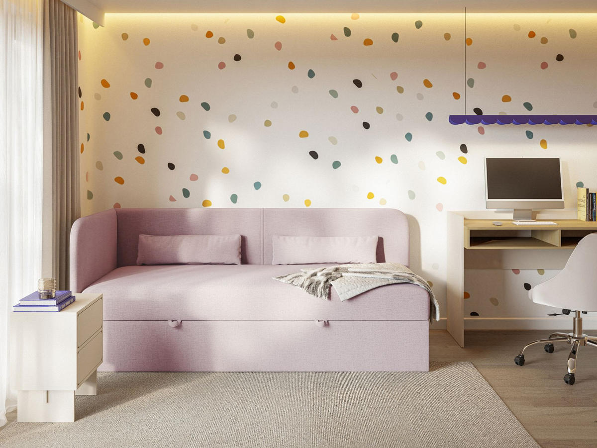 JUGENDBETT Calmmo Rosa mit Chenille-Bezug, Kopfteil links - Pink, Textil (90/200cm) - Selsey