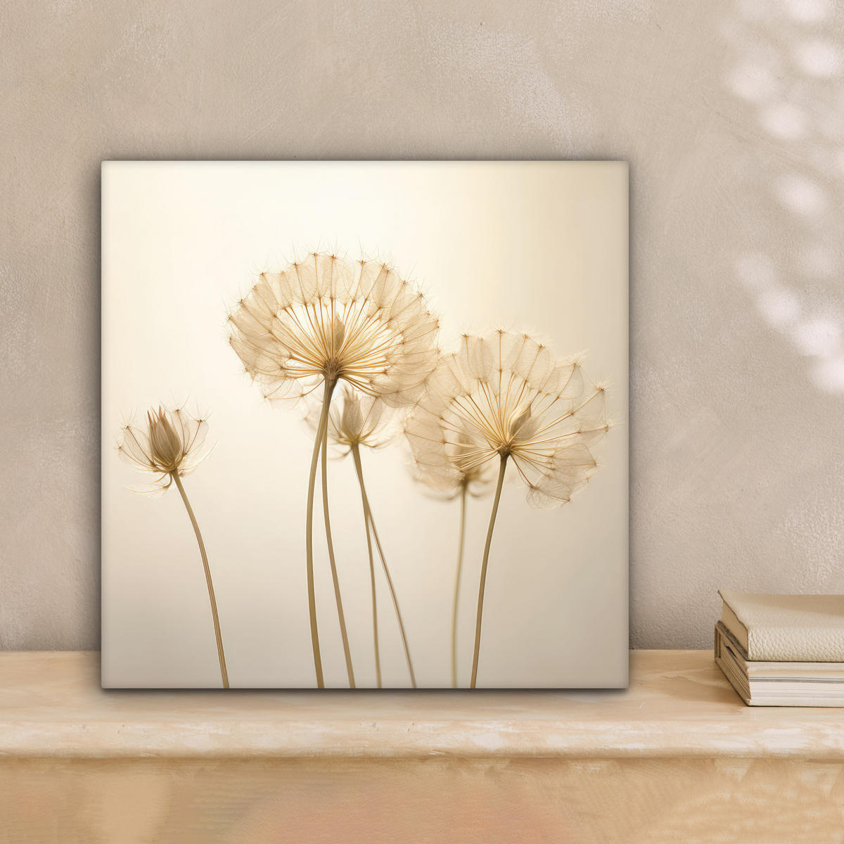 LEINWANDBILD Sonnenlicht - Löwenzahn - Botanisch - Blumen Deko Wohnzimmer 20x20 cm - Creme, Textil (20/20cm) - MuchoWow