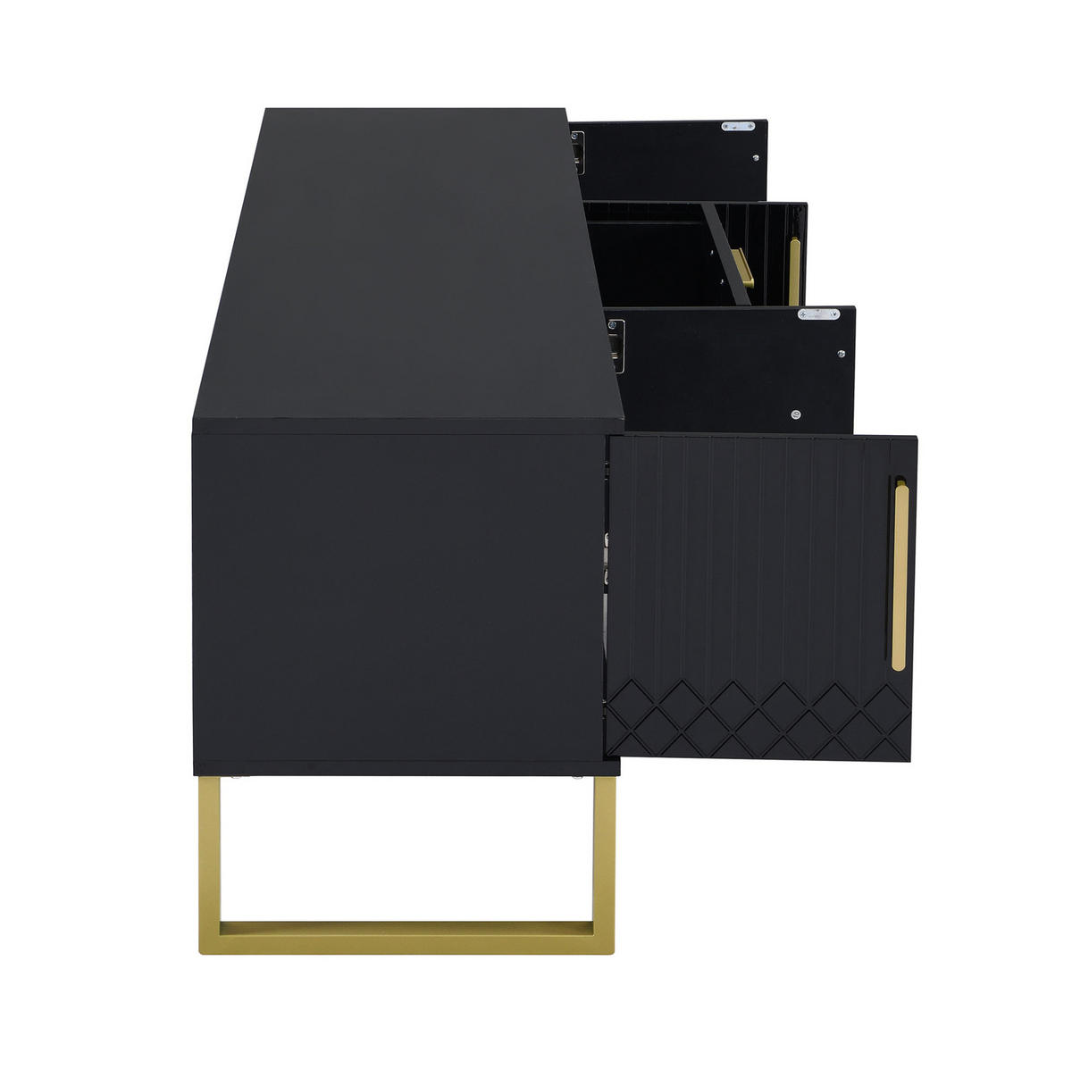TV-SCHRANK aus MDF 170x40x53,5 cm Schwarz mit 4 Türen, Kabeldurchlässen und Hochglanzoberfläche - Schwarz, Holzwerkstoff (170/53.5/40cm) - Modfu