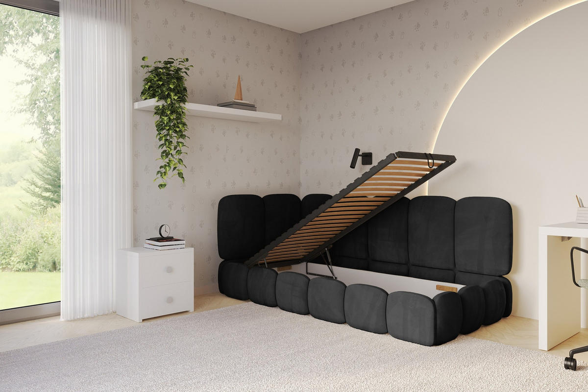 EINZELLBETT Jugendbett mit Bettkasten, Rechts - AVRY 100x200 Schwarz - Anthrazit/Schwarz, Holzwerkstoff/Textil (100/200cm) - ALTDECOR