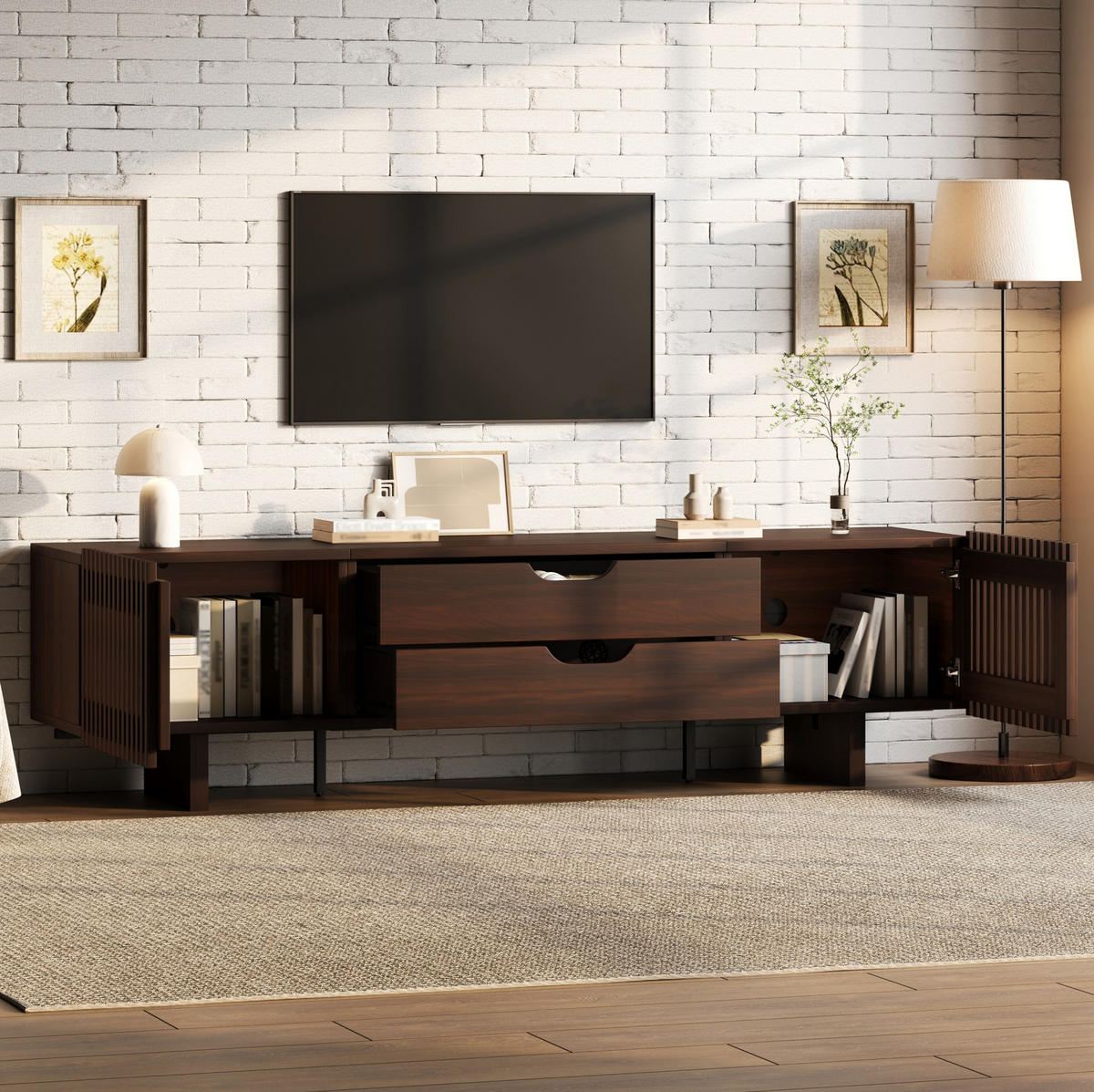 TV-SCHRANK 180/40/45 cm dunkel walnuss aus MDF mit 2 Schubladen - Braun, Holzwerkstoff (180/45/40cm) - OKWISH