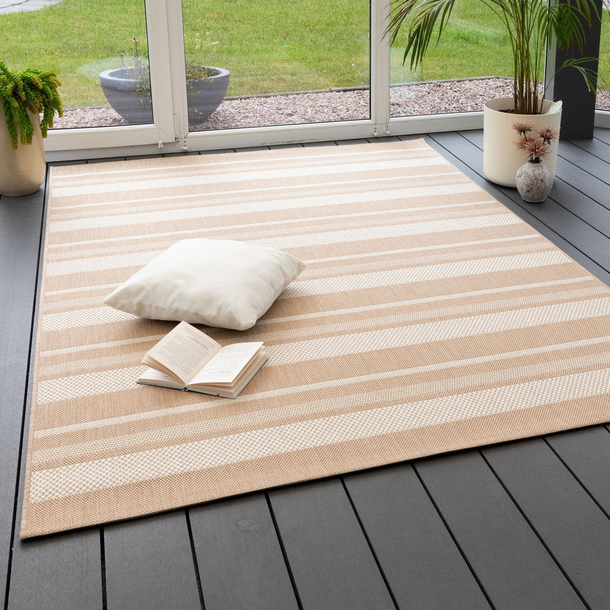 OUTDOORTEPPICH 120/170 cm Bergen Streifen - Beige, Textil (120/170cm) - Steffensmeier