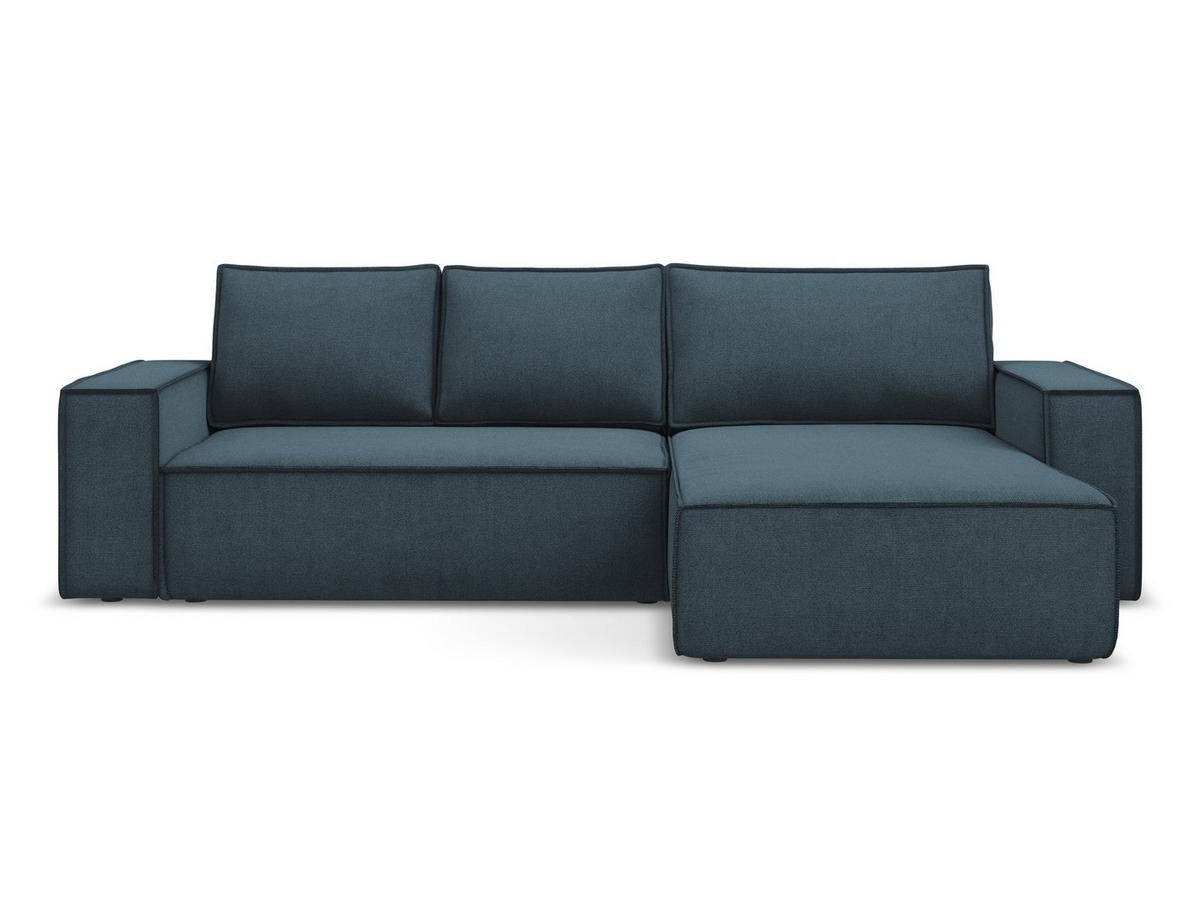 ECKSOFA mit Schlaffunktion Strukturstoff Stoff Blau - Blau/Blaugrau, Kunststoff/Textil (290/185cm) - Makamii