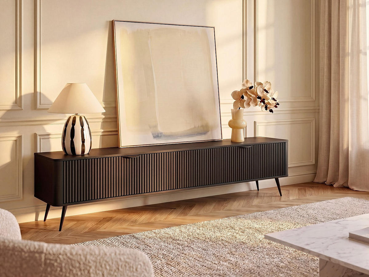 TV-BOARD - 200 cm x 38 cm - holz - schwarz Elonaria - Schwarz, Holz (200/51.2/38cm) - Vente-Unique