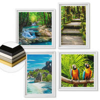 WANDBILDER 4er-Set - 50x50 cm & 40x60 cm Weißer Rahmen - Tropischer Wald Papageienwasserfall - Weiß, Kunststoff (50/50cm) - ArtPrintCave