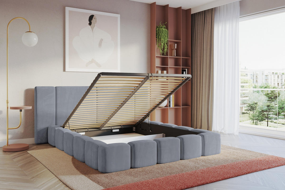 POLSTERBETT mit Bettkasten und Lattenrost, Bett mit Matratze H3/H4 - NILO 140x200 Grau - Grau, Holzwerkstoff/Textil (140/200cm) - ALTDECOR