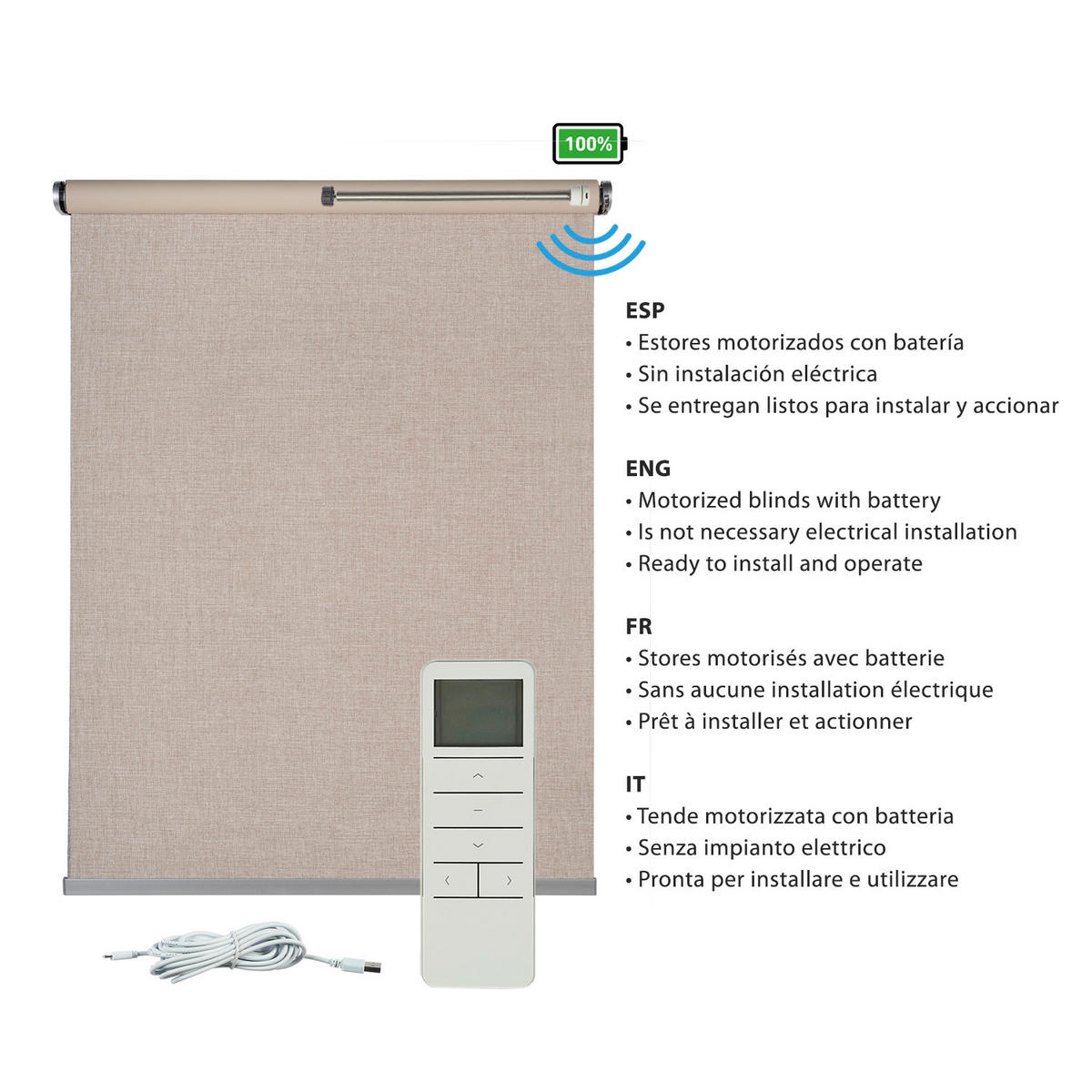 ROLLO motorisiert Beige, 120 x 250 cm - Beige, Kunststoff (120/250cm) - STORESDECO