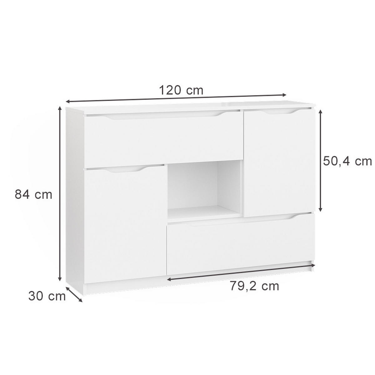 KOMMODE Ruben Weiß 120 x 84 cm - Weiß, Holzwerkstoff (120/84/30cm) - Vicco