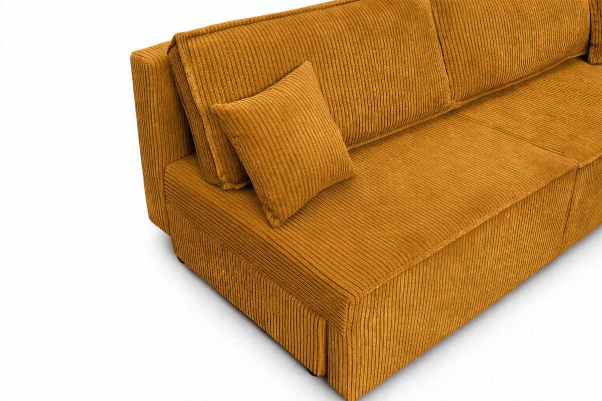 SOFA Mit Schlaffunktion Und Bettkasten, Cordstoff Poso, Senffarbe, BEST MINI - Gelb, Holz (200/83/98cm) - Kaiser Möbel