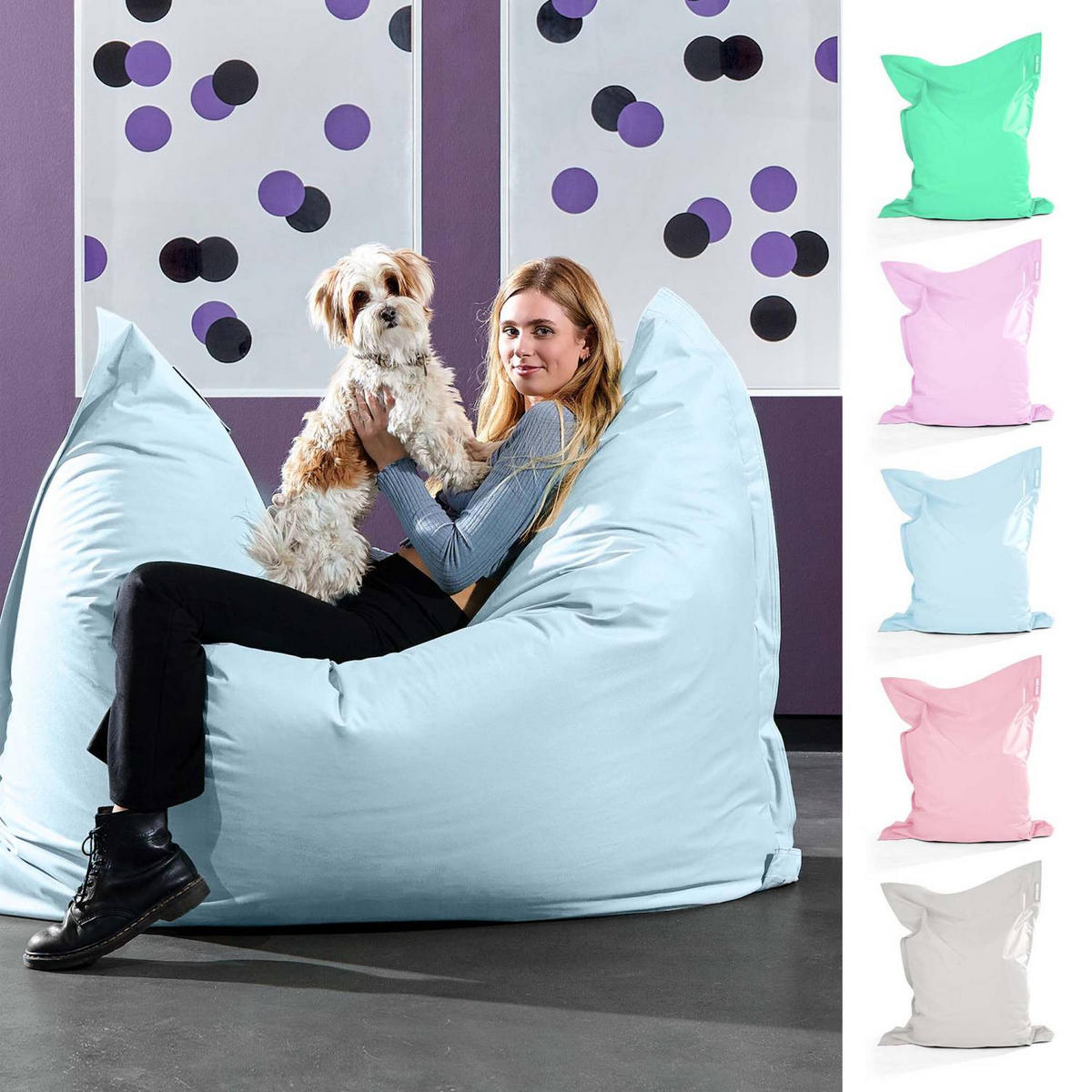 SITZSACK XXL "Square" 140x180cm - 380 L - Blaugrau, Textil (140/25/180cm) - Green Bean