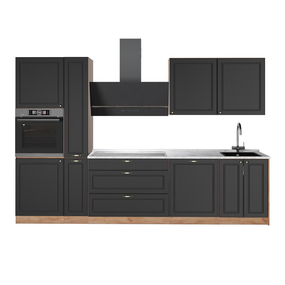 KÖK Fame-Line, Herrgård i antracitguld/Goldkraft ek, 310 cm AP Marble - Honungsek/Antracit, Träbaserade material (310/206.8/60cm) - Vicco