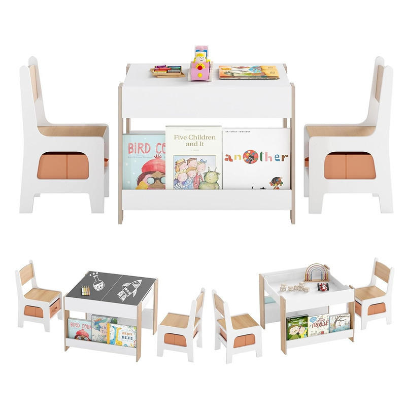 KINDERTISCH mit Stuhl natur(3-tlg) - Naturfarben, Holzwerkstoff (61.5/48/61.5cm) - COSTWAY