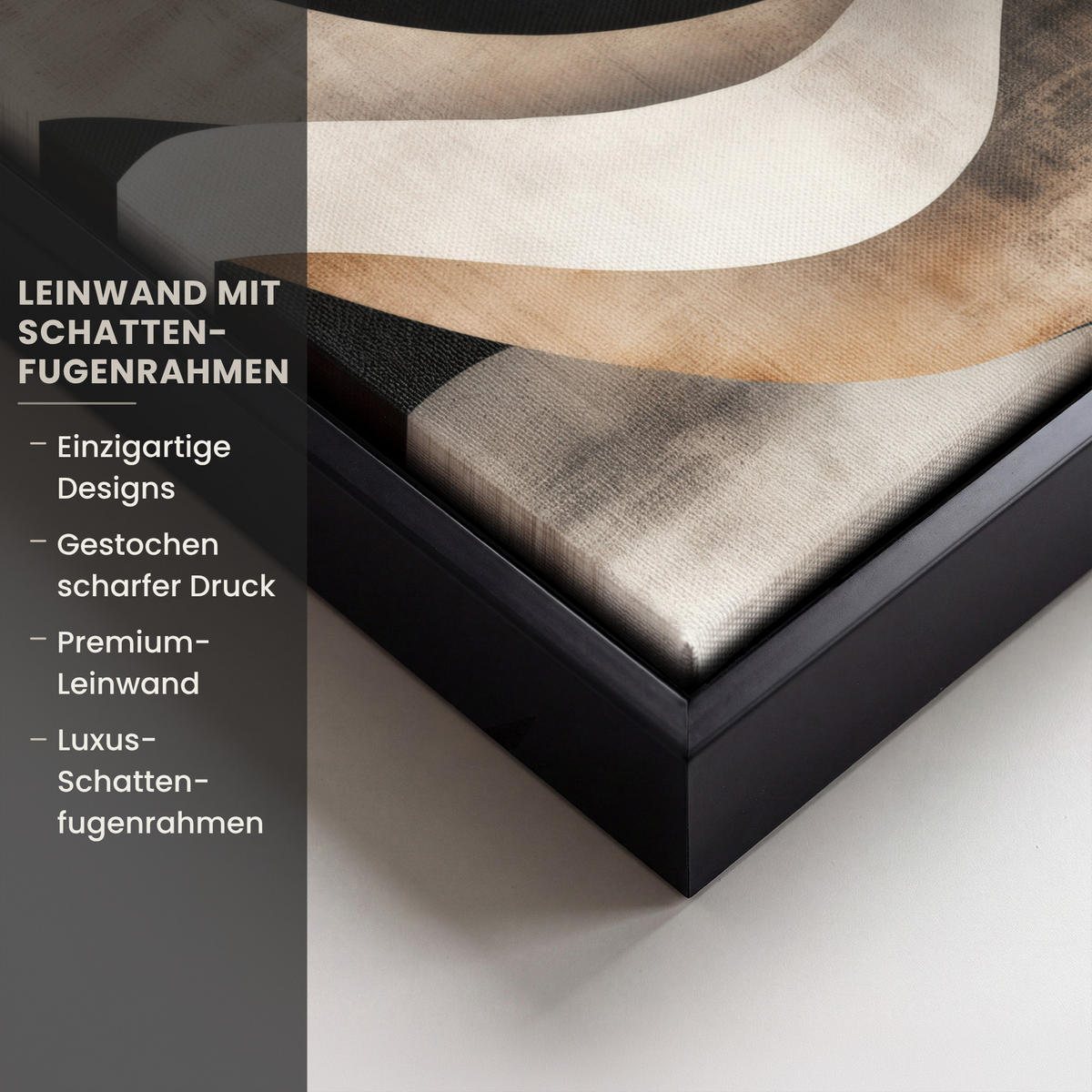 LEINWAND Bilder mit Rahmen - Abstrakt - Wellen - Schwarz - Verwittert - 20x20 - Trüffeleichefarben, Textil (20/20cm) - MuchoWow