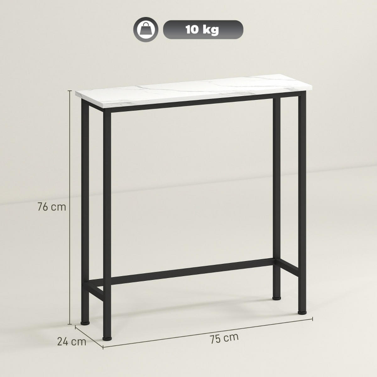 KONSOLENTISCH DE-37202 mit Marmoroptik und Kippschutz Schwarz - Schwarz, Holzwerkstoff (75/24/76cm) - ComfortXL