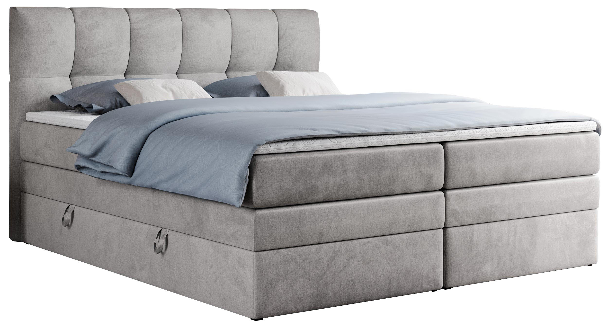 BOXSPRINGBETT ALVIN KING 120/200 Hellgrau Velvet - H3 - Hellgrau, Holz/Textil (120/200cm) - MKS