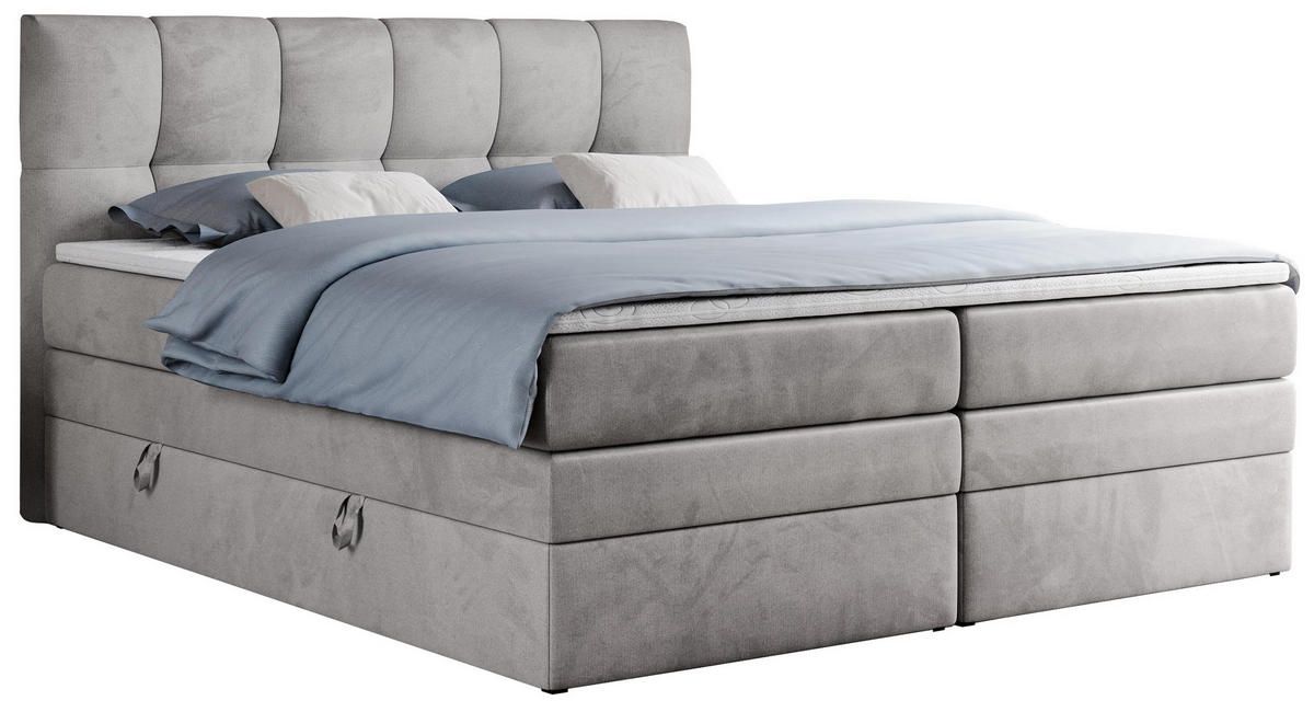 BOXSPRINGBETT ALVIN KING 120/200 Hellgrau Velvet - H3 - Hellgrau, Holz/Textil (120/200cm) - MKS