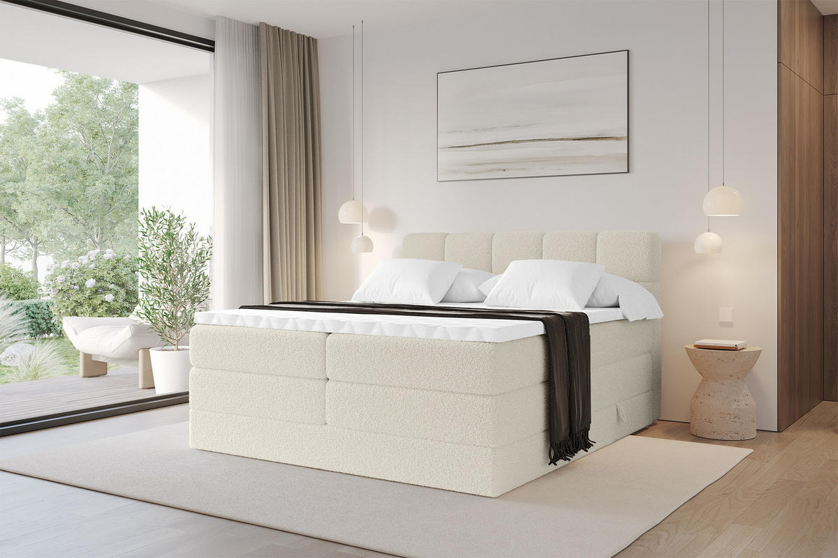 BOXBETT mit Matratze H3/H4 - FAMA KING - 120x200 cm Beige Quelle - Sandfarben, Holzwerkstoff (120/200cm) - ALTDECOR