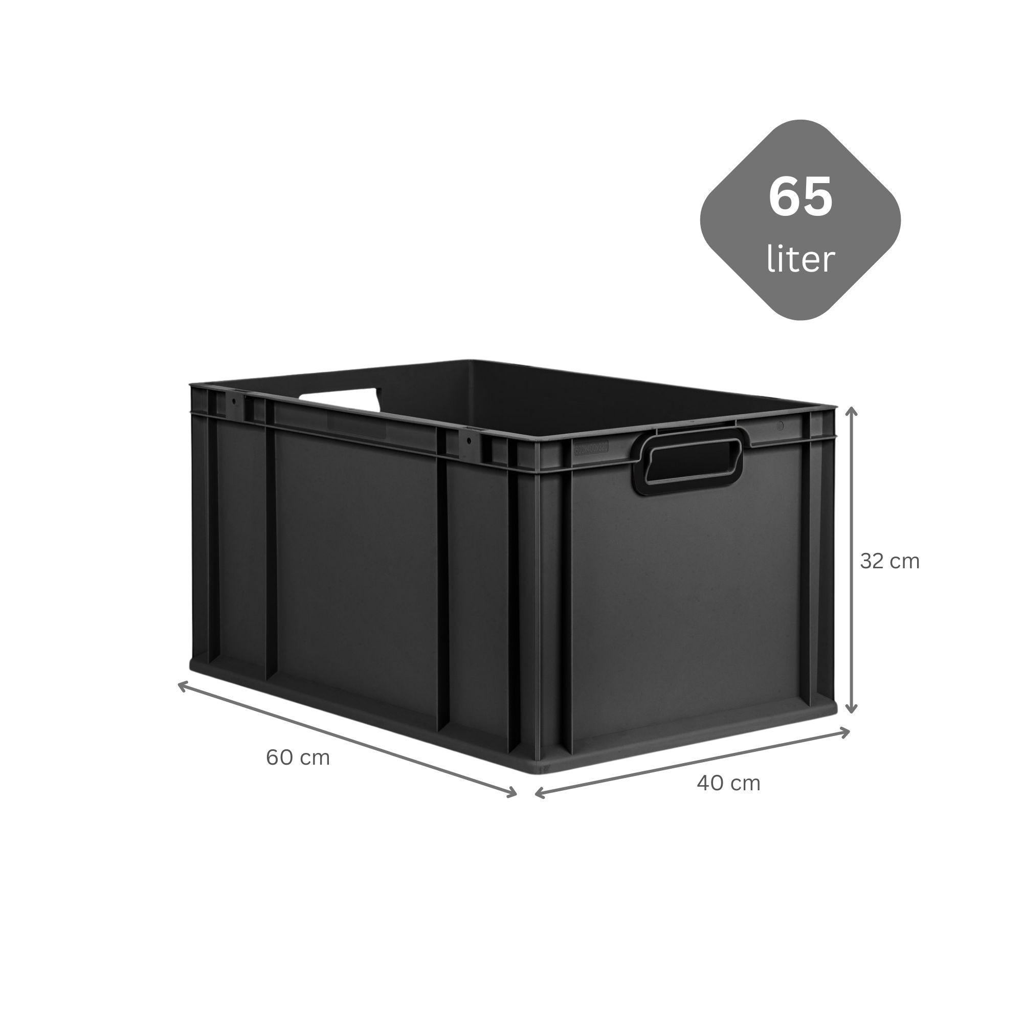 EUROBOX 3x NextGen Color 32x40x60 cm 65 Liter Griffe schwarz offen, Schwarz - Anthrazit/Schwarz, Kunststoff (40/32/60cm) - PROREGAL