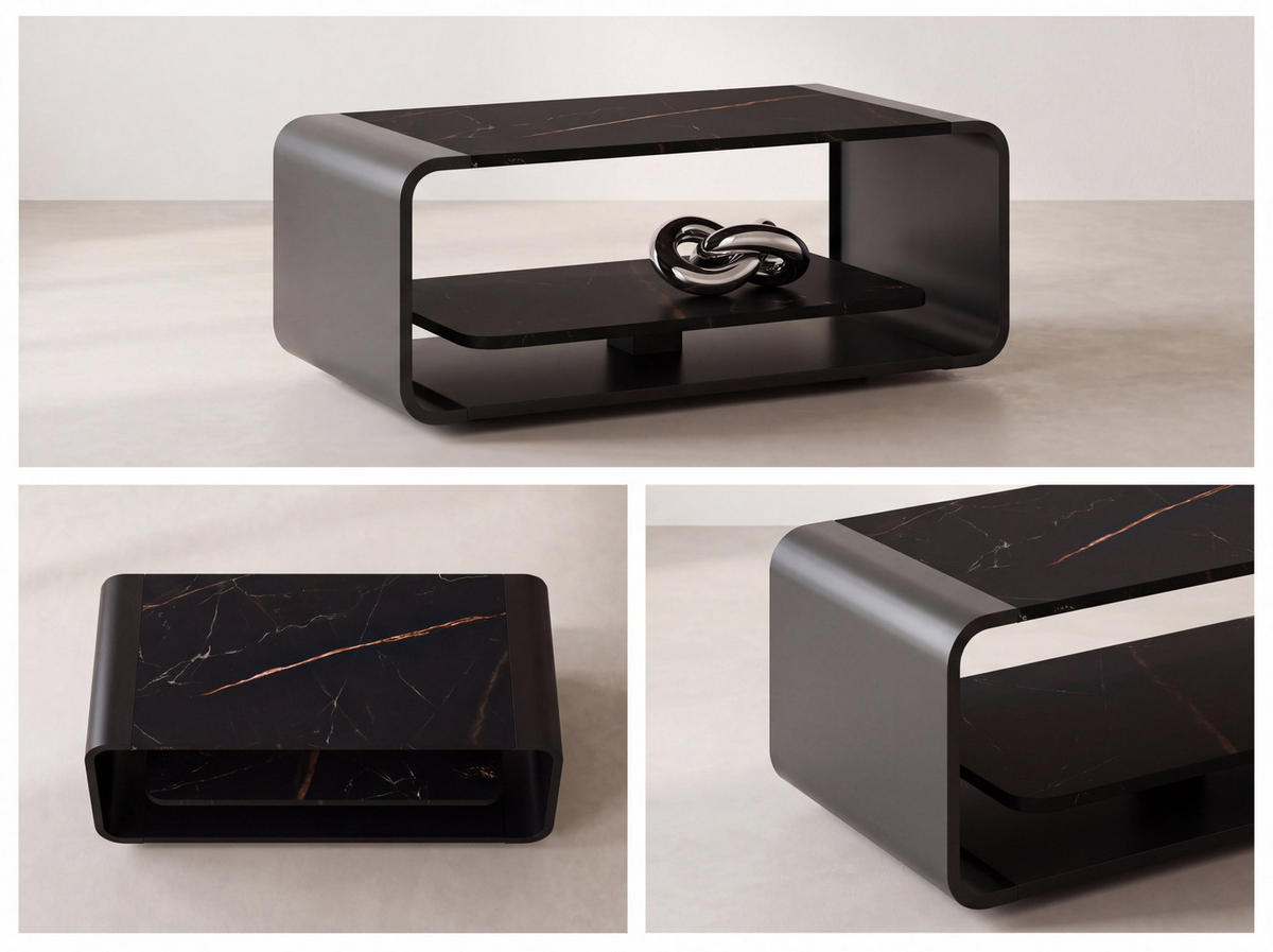 COUCHTISCH Sora in Weiß mit abgerundetem schwarzem Metallgestell 100/50/41 cm - Schwarz/Weiß, Holzwerkstoff (50/100/41cm) - WFL GROUP