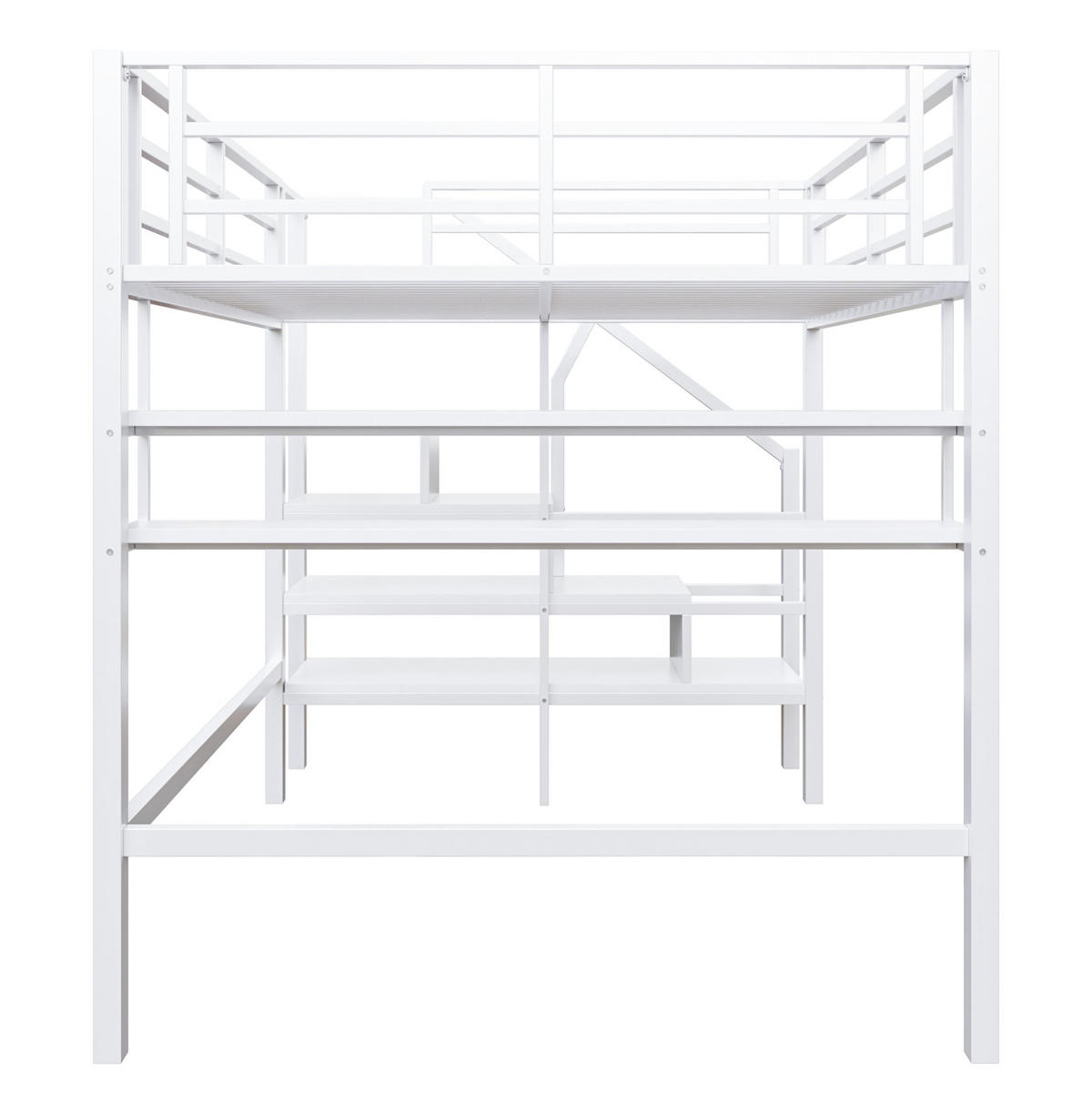 VYSOKÁ postel 140/200 cm bílá s policemi a úložným žebříkem z kovu a MDF - bílá, kov (140/200cm) - OKWISH